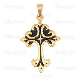1720-2012-47GL - Spiritual Stainless Steel Pendant Fancy Cross 40x30x3mm with Bail Gold 1pc 1720-2012-47GL,Pendants,montreal, quebec, canada, beads, wholesale