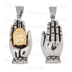1720-2012-49 - Spiritual Stainless Steel Pendant Buddha Head in Hand 40x18x9.5mm with Bail Natural 1pc 1720-2012-49,Pendants,Stainless Steel,montreal, quebec, canada, beads, wholesale
