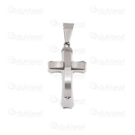1720-2012-57 - Spiritual Stainless Steel Pendant Cross 30x17x5mm with Bail Brushed Finish Natural 1pc 1720-2012-57,Pendants,Stainless Steel,montreal, quebec, canada, beads, wholesale
