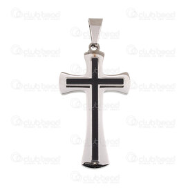 1720-2012-59 - Spiritual Stainless Steel Pendant Cross 43x24x4mm with Bail Black-Natural 1pc 1720-2012-59,Pendants,Stainless Steel,montreal, quebec, canada, beads, wholesale