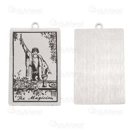 1720-2012-61 - Spiritual Stainless Steel Pendant Rectangle The Magician (Taro Card Number One) 40x24x1mm with 2mm Loop 1pc Natural 1720-2012-61,THE,montreal, quebec, canada, beads, wholesale