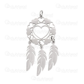 1720-2012-63 - Spirituel Acier Inoxydable Pendentif Capteur de Reve 45x20x1mm Motif Coeur avec Anneau 5mm Naturel 1pc 1720-2012-63,capteur de reves acier inoxydable,montreal, quebec, canada, beads, wholesale