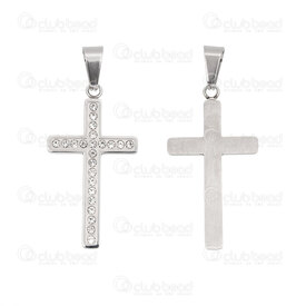 1720-2012-75 - Spiritual Stainless Steel Pendant Cross 39x21x2mm with Clear Rhinestone and Bail Natural 1pc 1720-2012-75,Acier cle,montreal, quebec, canada, beads, wholesale