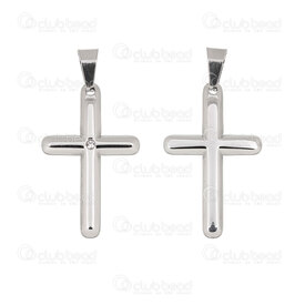 1720-2012-79 - Spirituel Acier Inoxdable Pendentif Croix 37x23x3mm avec Peirre du Rhin Cristal et Beliere Naturel 1pc 1720-2012-79,Pendentifs,Acier inoxydable,Cles,montreal, quebec, canada, beads, wholesale