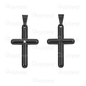 1720-2012-79BK - Spiritual Stainless Steel Pendant Cross 37x23x3mm with Clear Rhinestone and Bail Black 1pc 1720-2012-79BK,Cristal noir,montreal, quebec, canada, beads, wholesale