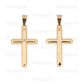 1720-2012-79GL - Spirituel Acier Inoxdable Pendentif Croix 37x23x3mm avec Peirre du Rhin Cristal et Beliere Plaque Or 1pc 1720-2012-79GL,Pendentifs,Acier inoxydable,Cles,montreal, quebec, canada, beads, wholesale