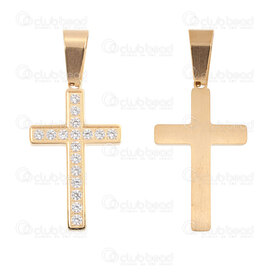 1720-2012-81GL - Spiritual Stainless Steel 304 Pendant Cross 30x18x2.5mm with Cristal Rhinestone and Bail Gold Plated 1pc 1720-2012-81GL,pendentif or,montreal, quebec, canada, beads, wholesale