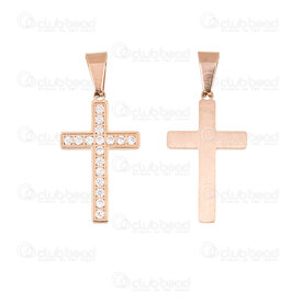 1720-2012-81RGL - Spirituel Acier Inoxydable Pendentif Croix 30x18x2.5mm avec Pierre du Rhin Cristal et Beliere Plaque Or Rose 1pc 1720-2012-81RGL,breloque or rose,montreal, quebec, canada, beads, wholesale