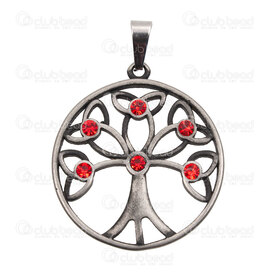 1720-2012-85B - Spirituel Acier Inoxydable Pendentif Arbre de Vie 32.5x29x3mm avec Pierre du Rhin Rouge et Beliere Fini Brosse 1pc 1720-2012-85B,pierre de rhin,montreal, quebec, canada, beads, wholesale