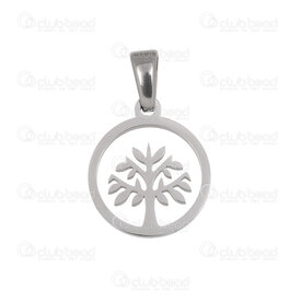 1720-2012-91 - Spiritual Stainless Steel Pendant Round Tree of Life 15x13x1.4mm with Bail Natural 5pcs 1720-2012-91,arbre inox,montreal, quebec, canada, beads, wholesale