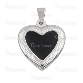 1720-2014-07 - Heart Stainless steel Pendant Heart 28.5x25mm Black Filling with Bail Natural 1pc 1720-2014-07,1720-20,montreal, quebec, canada, beads, wholesale