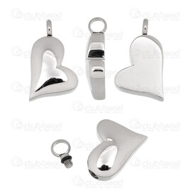 1720-2014-09 - Heart Stainless Steel Pendant Urn Heart 28x17x7mm Plain with Bail Natural 1pc 1720-2014-09,Pendants,Lockets,montreal, quebec, canada, beads, wholesale