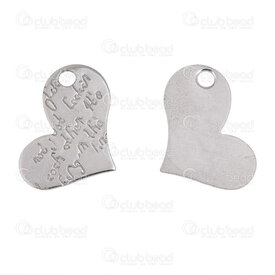 1720-2014-19 - Heart Stainless Steel Pendant Heart 14x20x1mm with Inscription and 2.5mm hole Natural 20pcs 1720-2014-19,Pendants,Stainless Steel,montreal, quebec, canada, beads, wholesale