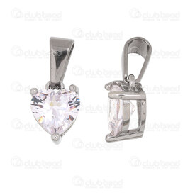 1720-2014-25 - Heart Stainless Steel 304 Pendant Heart 11.5x8x6mm with Crystal Cubic Zricon and Bail Natural 5pcs 1720-2014-25,crystal,montreal, quebec, canada, beads, wholesale