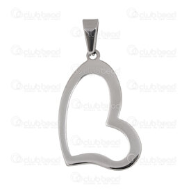 1720-2014-27 - Heart Stainless Steel 304 Pendant Heart 37x23.5x1.5mm Hollow with Bail Natural 10pcs 1720-2014-27,1720-2014,montreal, quebec, canada, beads, wholesale