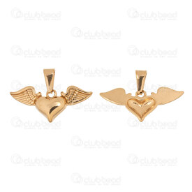 1720-2014-29GL - Heart Stainless Steel 304 Pendant Heart with Angel's Wing 12.5x29x3.5mm with Bail Gold Plated 4pcs 1720-2014-29GL,wing,montreal, quebec, canada, beads, wholesale