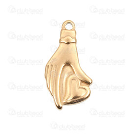 1720-2014-31GL - Cœur Acier Inoxydable 304 Pendentif Main et Cœur 22x11.5x3.5mm avec boucle 1.5mm Plaque Or 10pcs 1720-2014-31GL,main,montreal, quebec, canada, beads, wholesale