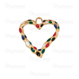 1720-2014-321GL - Coeur Acier Inoxydable 304 Pendentif Cœur 20.5x20x3mm Creux avec Email Couleur Mix et Boucle Plaque 5pcs 1720-2014-321GL,HEART,montreal, quebec, canada, beads, wholesale