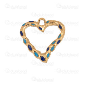 1720-2014-323GL - Heart Stainless Steel 304 Pendant Heart 20.5x20x3mm Hollow with Blue Enamel and Loop Gold Plated 5pcs 1720-2014-323GL,blue's,montreal, quebec, canada, beads, wholesale