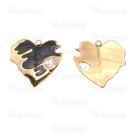 1720-2014-33GL - Coeur Acier Inoxydable 304 Pendentif Cœur 19x20x3mm avec Pierre du Cristal et Email Noir avec Boucle Plaque Or 3pcs 1720-2014-33GL,Pendentifs,Acier inoxydable,montreal, quebec, canada, beads, wholesale