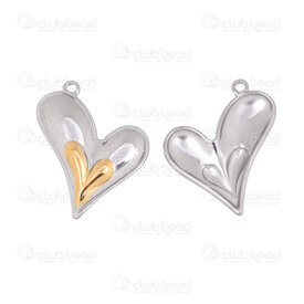 1720-2014-39-NGL - Cœur Acier Inoxydable 304 Pendentif Cœur Double 24.5x21x3mm avec Boucle Naturel-Plaque Or 5pcs 1720-2014-39-NGL,O*,montreal, quebec, canada, beads, wholesale