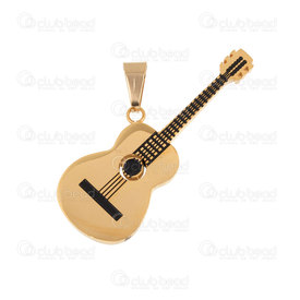 1720-2015-01GL - Musique Acier Inoxydable Pendentif Guitar 19x50mm Or 1pc 1720-2015-01GL,1720-20,montreal, quebec, canada, beads, wholesale