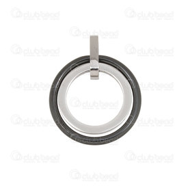 1720-2018-01 - Acier Inoxydable Pendentif Cercle 19.5mm avec Nano-céramique Noir 1pc 1720-2018-01,1720-20,montreal, quebec, canada, beads, wholesale