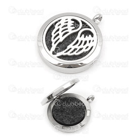1720-2025 - Stainless Steel 304 Pendant Essential Oil Diffuser Locket Round Angel Wings 30mm Natural With 4 felt pads 1pc 1720-2025,Stainless Steel,30MM,Pendant,Essential Oil Diffuser Locket,Metal,Stainless Steel 304,30MM,Round,Round,Angel Wings,Grey,Natural,With 4 felt pads,China,montreal, quebec, canada, beads, wholesale
