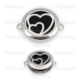 1720-2053 - Stainless Steel 316 Connector Essential Oil Diffuser Round 30mm Double Heart 2 loops Natural with 5pcs pad 1720-2053,Pendants,Lockets,Essential Oil Diffuser Locket,montreal, quebec, canada, beads, wholesale