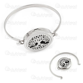 1720-2055 - Stainless Steel 316 Connector Essential Oil Diffuser Round 30mm Tree of Life Heart 2 loops with Bangle Natural 5pcs pad 1720-2055,Pendants,Lockets,Essential Oil Diffuser Locket,montreal, quebec, canada, beads, wholesale