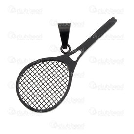 1720-2081-BN - Acier Inoxydable Pendentif Raquette de Tennis 19.5x49x2mm Noir avec Beliere 1pc 1720-2081-BN,racks,montreal, quebec, canada, beads, wholesale