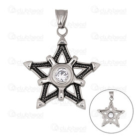 1720-2091 - Stainless Steel Pendant Star 43x38.5x5.5mm with Rhinsetone Crystal and Bail Natural 1pc 1720-2091,1720-20,montreal, quebec, canada, beads, wholesale