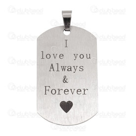 1720-2093 - Stainless Steel Pendant Plate 44.5x26.5x1.5mm Inscription "I love you always & Forever" with Ring Natural 1pc 1720-2093,1720-20,montreal, quebec, canada, beads, wholesale