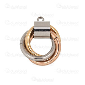1720-2097-RGLGL - Stainless Steel Pendant Triple Rings 20x15.5x7mm with 1.5mm loop Natural-Gold-Rose Gold 4pcs 1720-2097-RGLGL,Pendants,Stainless Steel,montreal, quebec, canada, beads, wholesale