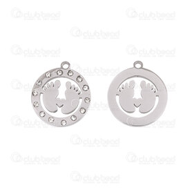 1720-2099 - Stainless Steel Pendant Feet Round 18x16x2mm with Rhinestone Crystal 1.5mm loop Natural 2pcs 1720-2099,Pendants,Stainless Steel,montreal, quebec, canada, beads, wholesale