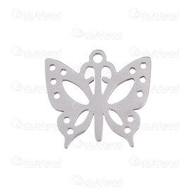 1720-2110-39 - Animal Stainless Steel Charm Butterfly 15x16x1mm with 1mm Loop Natural 10pcs 1720-2110-39,1720-2,montreal, quebec, canada, beads, wholesale