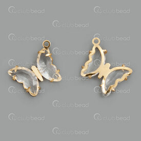 1720-2110-561GL - Animal Acier Inoxydable 304 Breloque Papillon 13.5x12x3.5mm avec Cristal Clair et Boucle 2mm Plaque Or 4pcs 1720-2110-561GL,1720-2,montreal, quebec, canada, beads, wholesale