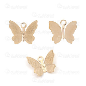 1720-2110-571GL - Animal Acier Inoxydable 304 Breloque Papillon 11x12.5x3mm avec Motif 3D et 2 Boucle Plaque Or 20pcs 1720-2110-571GL,Pendentifs,montreal, quebec, canada, beads, wholesale