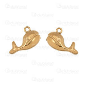 1720-2110-63GL - Animal Stainless Steel 304 Charm Whale 9x14x3.5mm with Loop Gold Plated 10pcs 1720-2110-63GL,breloque acier,montreal, quebec, canada, beads, wholesale