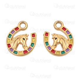 1720-2110-67GL - Animal Acier Inoxydable 304 Breloque Fer a Cheval 15.5x13.5x3mm avec Emaille Couleur Mix et Boucle Plaque Or 4pcs 1720-2110-67GL,os,montreal, quebec, canada, beads, wholesale