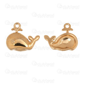 1720-2110-73GL - Animal Stainless Steel 304 Charm Whale 11.5xx13x2mm with Loop Gold Plated 10pcs 1720-2110-73GL,BRELOQUES,montreal, quebec, canada, beads, wholesale