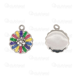 1720-2111-17 - Nature Stainless Steel charm Flower 11.5mm Rainbow Filling with rhinestone crystal natural 4pcs 1720-2111-17,Charms,montreal, quebec, canada, beads, wholesale
