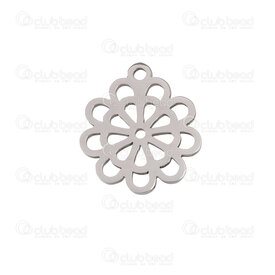 1720-2111-33 - Nature Stainless Steel Charm Flower 15.5x14x1mm with 1mm Loop Natural 10pcs 1720-2111-33,1720-2,montreal, quebec, canada, beads, wholesale