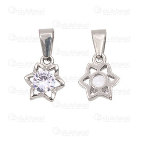 1720-2111-43 - Nature Acier Inoxydable Breloque Fleur 13x11x4.5mm avec Zircon Cubique Cristal et Beliere Naturel 2pcs 1720-2111-43,Pendentif fleur,montreal, quebec, canada, beads, wholesale