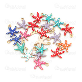 1720-2111-55GL - Nature Stainless Steel 304 Charm Sea Star 10.5x10x1.5mm with Mix Color Enamel and Loop Gold Plated 20pcs 1720-2111-55GL,Acier,montreal, quebec, canada, beads, wholesale