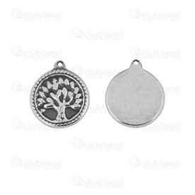 1720-2112-09 - Spiritual stainless steel charm tree of life 15mm round Natural 4pcs 1720-2112-09,montreal, quebec, canada, beads, wholesale