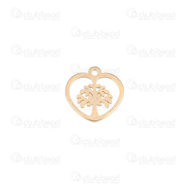 1720-2112-21GL - Spirituel Acier Inoxydable Arbre de Vie 9.5x10x0.8mm forme Cœur avec Boucle 1mm Or 10pcs 1720-2112-21GL,Breloques,montreal, quebec, canada, beads, wholesale