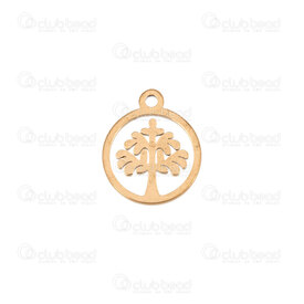 1720-2112-23GL - Spirituel Acier Inoxydable 304 Breloque Arbre de Vie 12x10x0.8mm Rond avec Boucle 1mm Plaque Or 20pcs 1720-2112-23GL,pendentif acier rond,montreal, quebec, canada, beads, wholesale