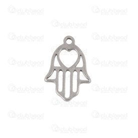 1720-2112-49 - Spirituel Acier Inoxydable 304 Breloque Main de Fatima 11x8.5x1mm Creux avec Coeur et Boucle 1mm Naturel 20pcs 1720-2112-49,main,montreal, quebec, canada, beads, wholesale