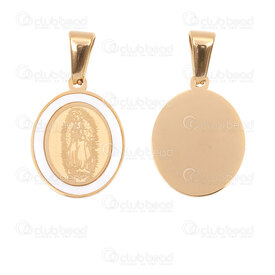 1720-2112-581GL - Spiritual Stainless Steel 304 Charm Oval Holy Mary 20x15x1.5mm with Shell Filling and Bail Gold Plated 2pcs 1720-2112-581GL,ma,montreal, quebec, canada, beads, wholesale